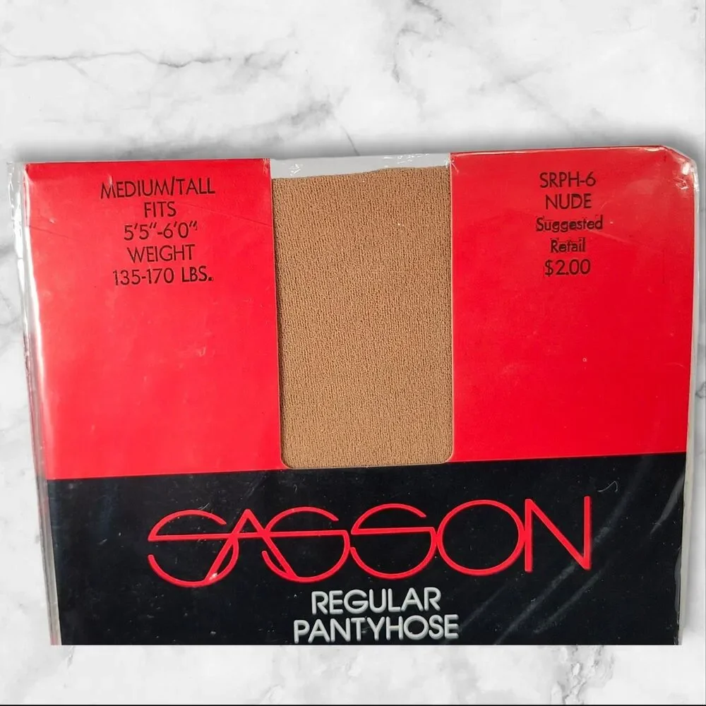 Sasson SRPH-6 Nude Pantyhose 2 Pack Medium Tall Vintage 80s 90s New with Tags